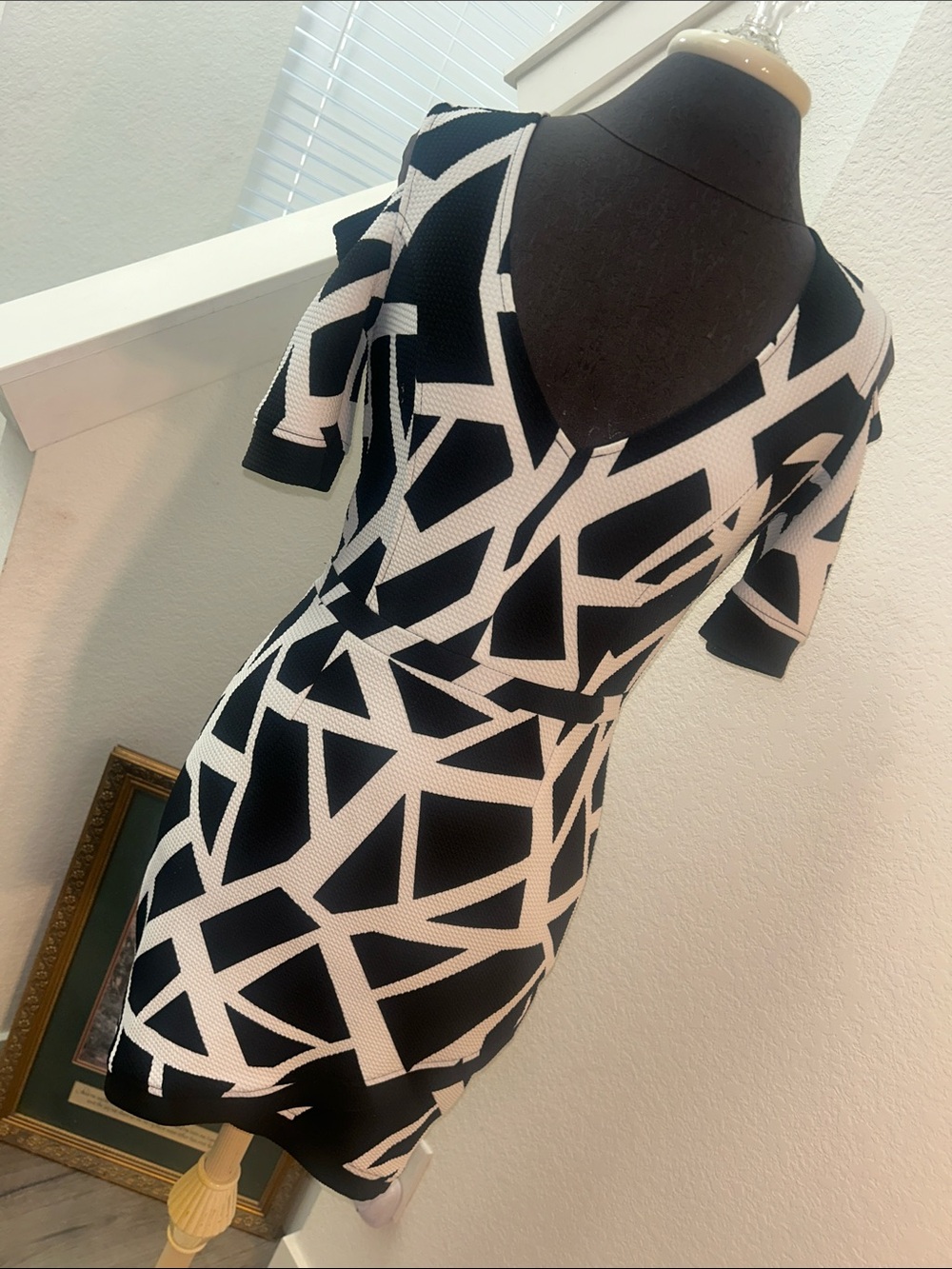 Marilyn Monroe Black & White Geometric V-Neck Mini Dress